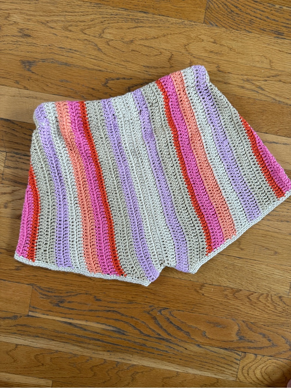 Peppermayo Crocheted High-Waist Striped Shorts in Beige, Pink, Lilac & Coral - Picture 3 of 6